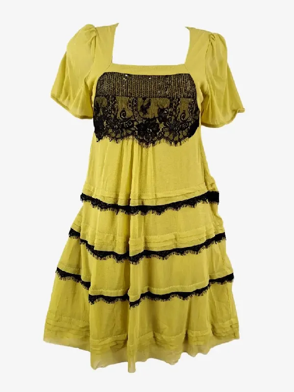 Women's Empire Waist DressesJohnston Bell Mustard Mesh Lacey Mini Dress Size 8