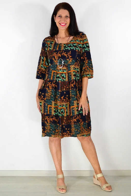 Women's Animal Print ShortsNavy Green Ornate Tunic Dress