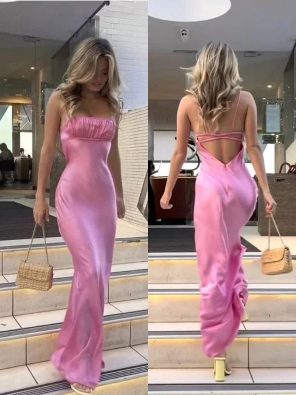 Women's Mini DressesSexy Pink Mermaid Spaghetti Straps Maxi Long Party Prom Dresses, Evening Dress      S5221