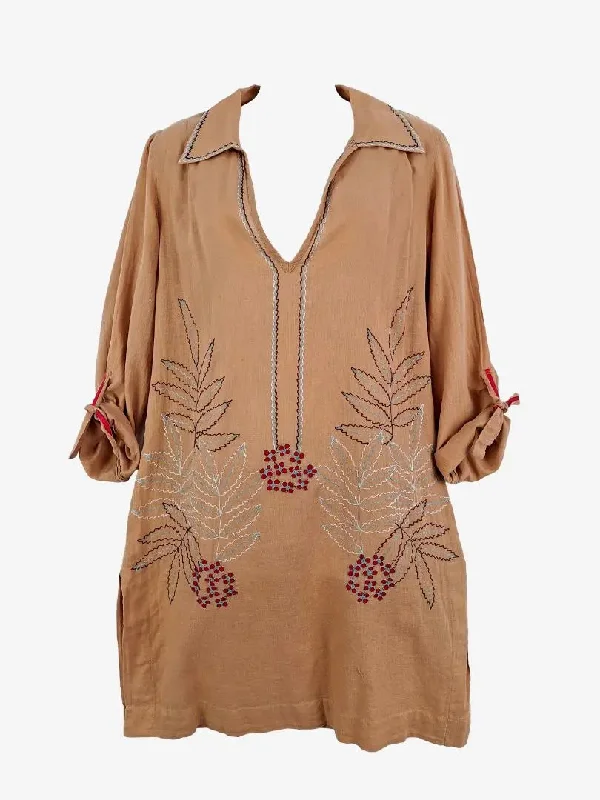 Women's Narrow-Neck DressesLisa Ho Tan Light Cotton Embroidered Vacation Mini Dress Size 8