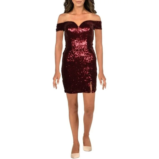 Women's Rounded Collar DressesB Darlin Junior's Off The Shoulder Sequined Bodycon Dress Red Size 9