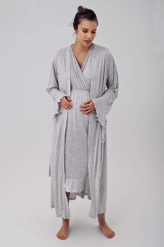 women's pajamas for those who love to dreamShopymommy 16409 Double Breasted Maternity & Nursing Nightgown With Flywheel Arm Robe Grey