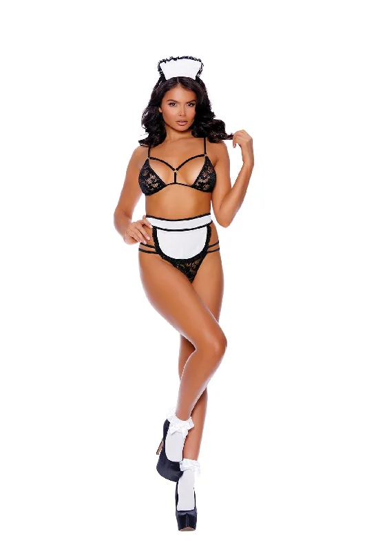 women's pajamas with a snug fitElegant Moments Flirty Maid - Bra Top, G-string, Apron And Head Piece EM82417