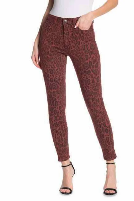 Women's Jodhpurs with Sweetheart CollarThe Charlie Leopard Print High Rise Skinny Jeans In Rust Brown