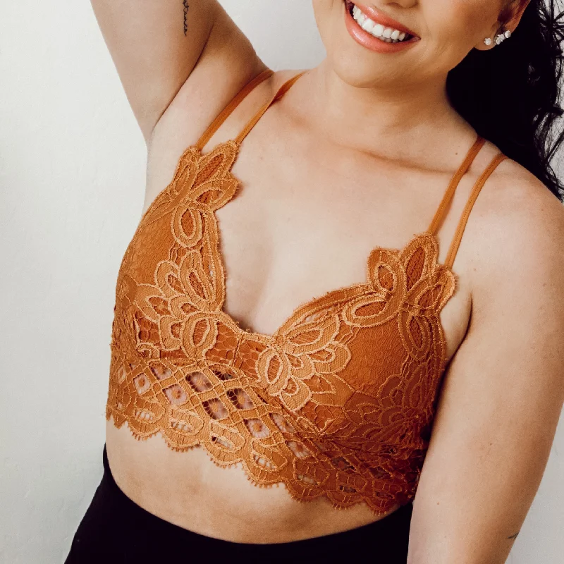 minimizer bra for reduction in bust sizeOrange Creme Crochet Bralette