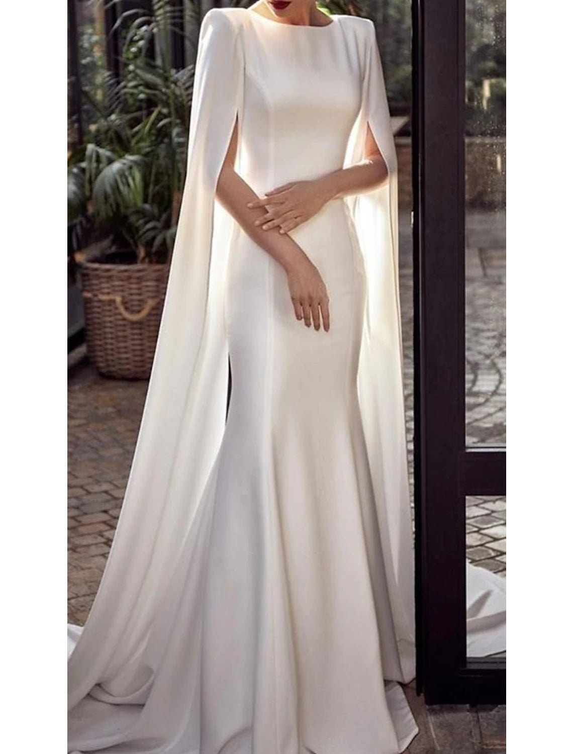 Women's Bodycon DressesMermaid Party Dress Evening Gown Maxi Dress Formal Wedding Guest Court Train Sleeveless Jewel Neck Capes Stretch Chiffon with Shawl