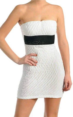 Women's Mandarin-Neck DressesDress Club Sexy White Mini Stretch Crinkle Texture Sparkle Belt