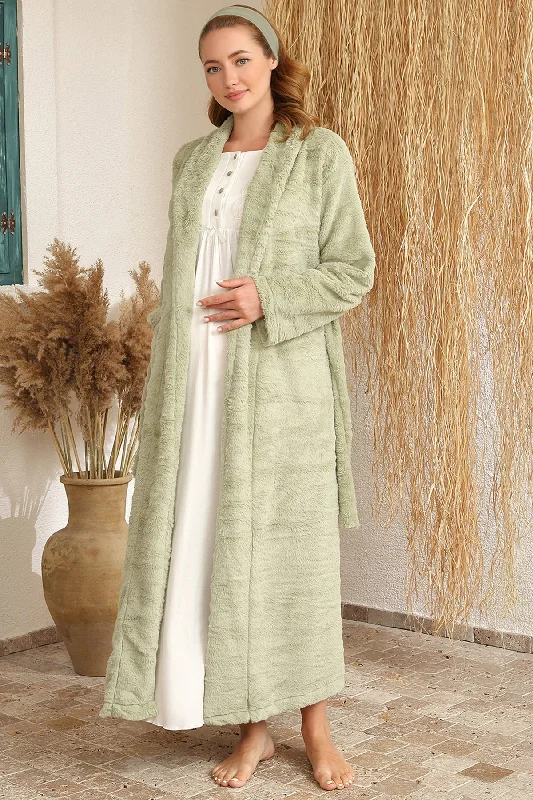 women's pajamas in a cozy, plush fabricShopymommy 4409 Guipure Maternity & Nursing Nightgown With Welsoft Robe Green