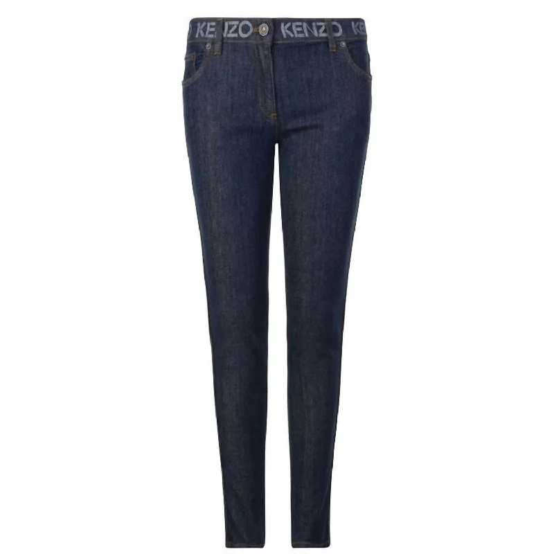 Women's Jodhpurs with Low WaistWomen's Paris Logo Waist Stretch Denim Skinny Jeans In Blue