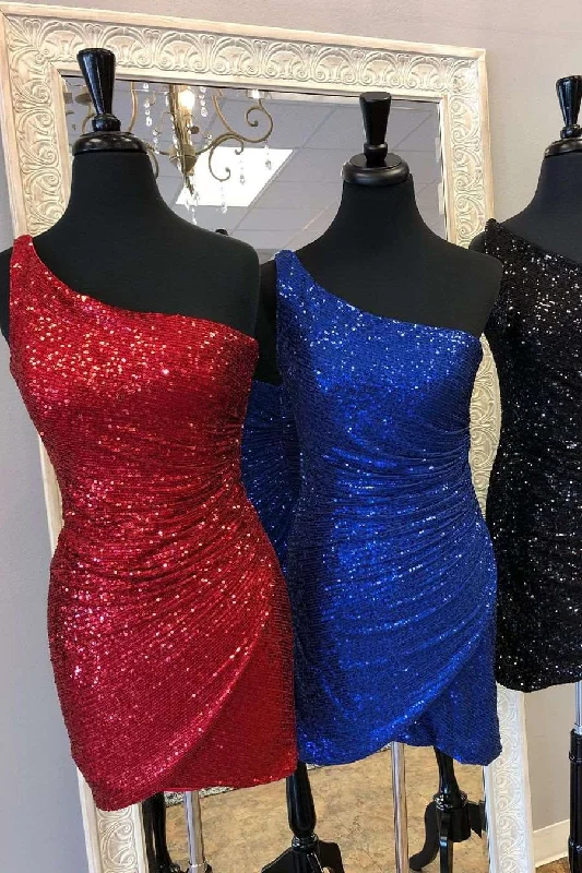 Women's Shirt Collar DressesSequins One Shoulder Bodycon Short Homecoming Dress  gh1207