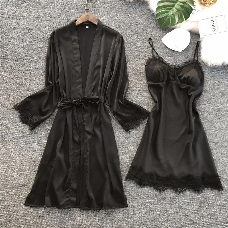 high-quality women's pajama setsNight Dress and Robe Set with Lace Trim