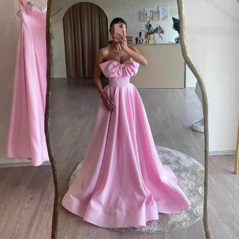 Women's High Collar DressesLovely Pink Bow Long Prom Dresses 2024 Couture Sweetheart A Line Women Birthday Dress Lace-up Simple Formal Party Gowns Custom