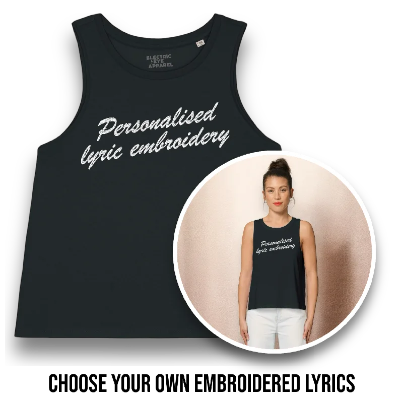 Women's Blouse with Puffed SleevesPersonalised Lyric Centre Chest Embroidered premium organic iconic women's crop 'Dancer' tank top - choose your own lyrics, font and thread colour