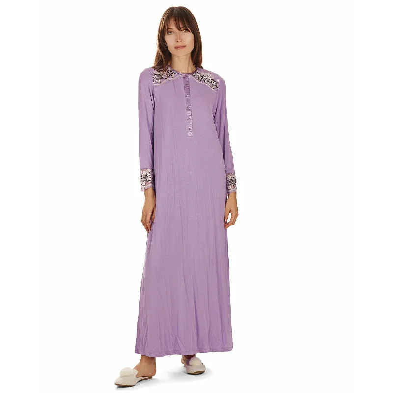 women's pajamas for those who cherish their bedtime routinesMODEST LACE CUFF AND SHOULDER ACCENT ANKLE LENGTH GOWN