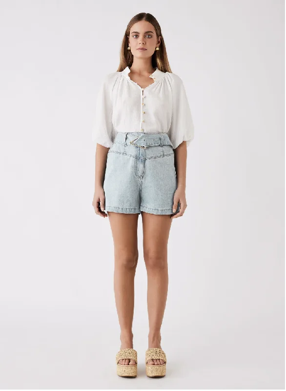 Women's Paperbag Waist ShortsEsmaeé Seaside Denim Short - Pale Blue