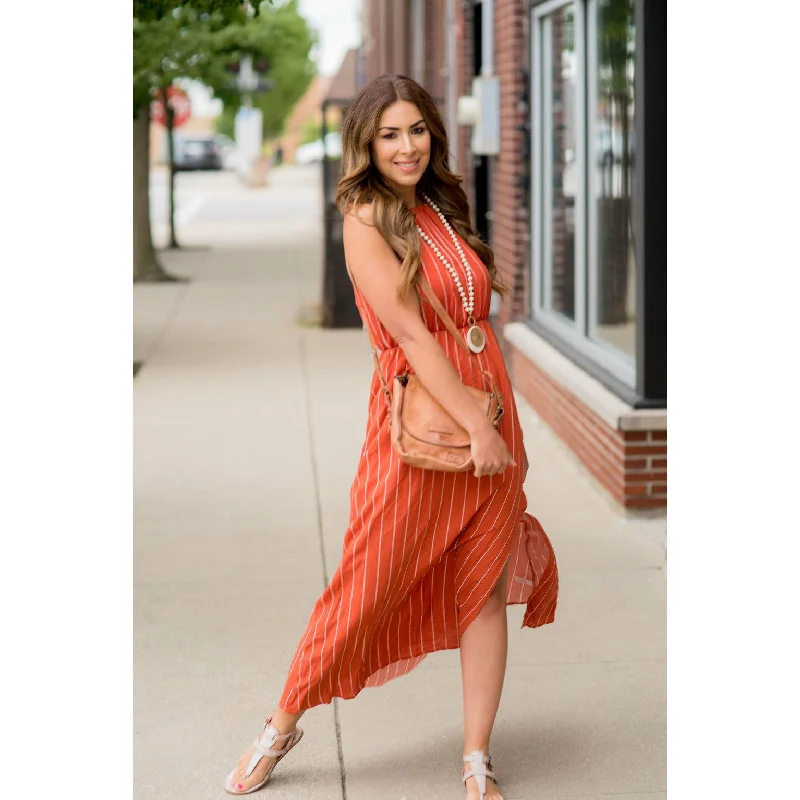 Women's Jumpsuits with Flared LegPinstriped Halter Maxi