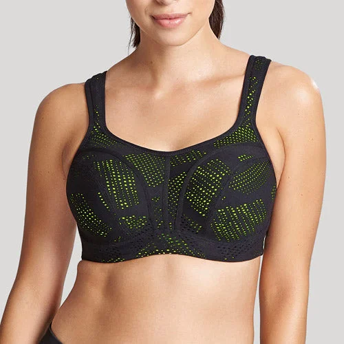 plus-size demi-cup bra with lace overlayPanache UW Sports Bra - Black Lime