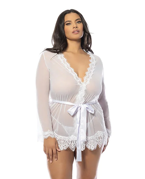 lace overlay bra-Provence Short Robe - White 1X/2X