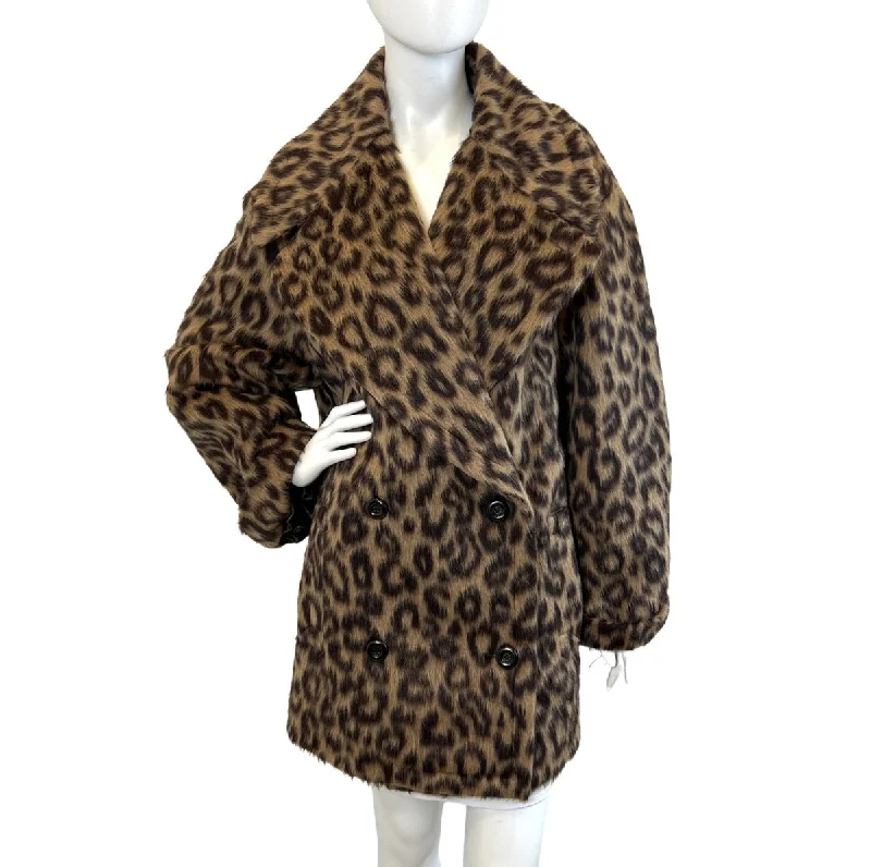 Women's Jumpsuits with Lapel CollarMichael Kors Leopard  Print Faux Fur Coat