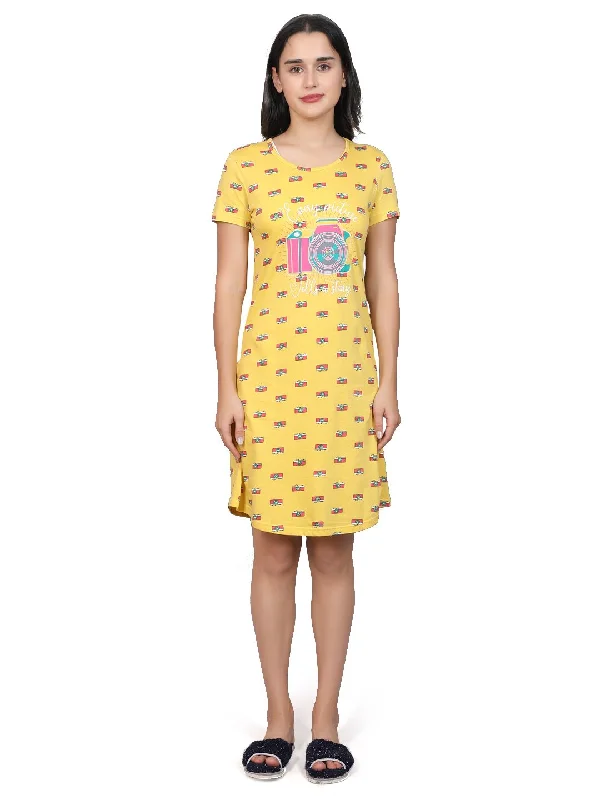 floral print women's pajamasEvolove Women's 100% Cotton Printed Knee Length Casual Regular Short Nightgown ( Yellow)