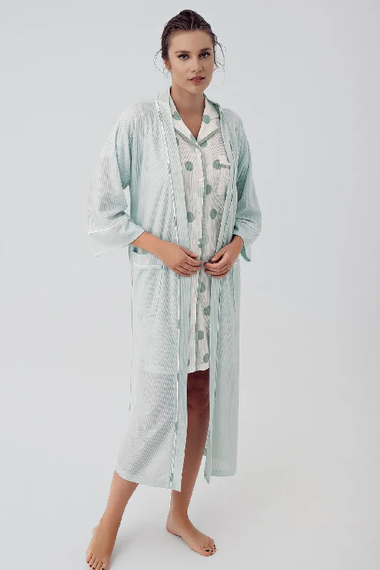 women's pajamas made from organic cottonShopymommy 16410 Polka Dot Maternity & Nursing Nightgown With Robe Green