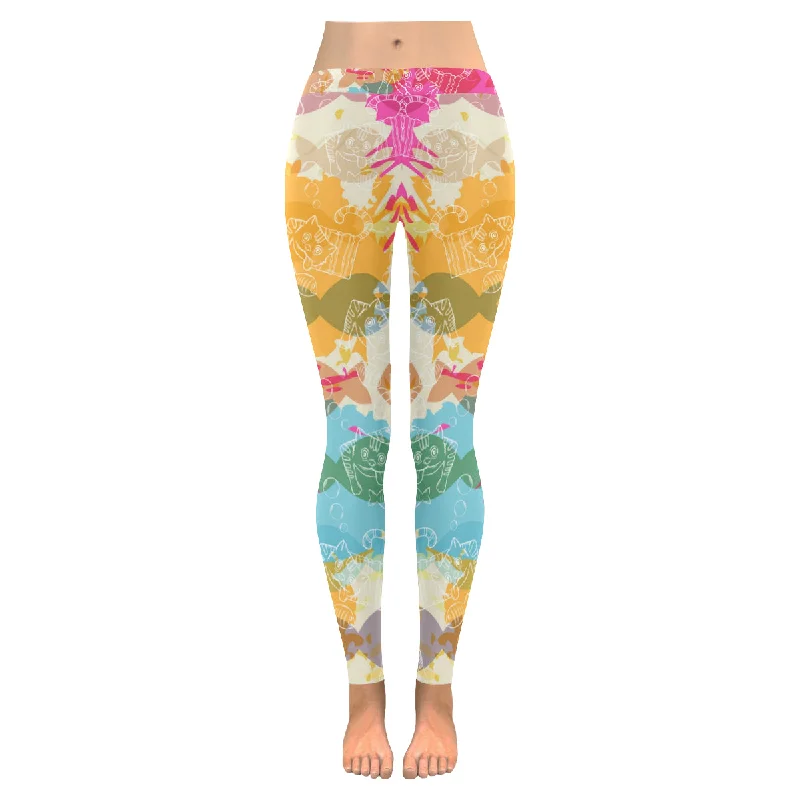 Zenzzle Crazy Cat pattern with peacocks and flowers print womens leggings