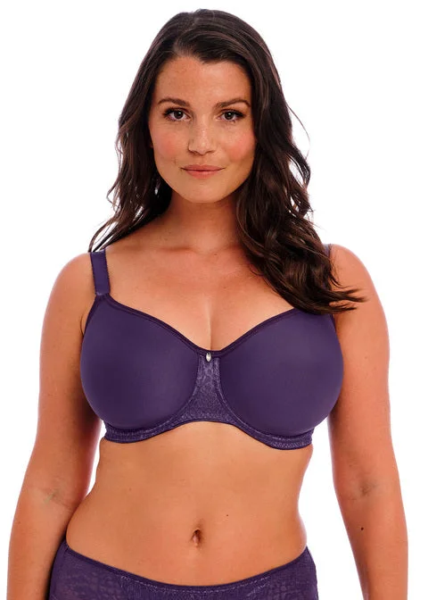 plus-size sports bra with mesh panelsEnvisage Purple Velvet Uw Moulded Spacer Bra