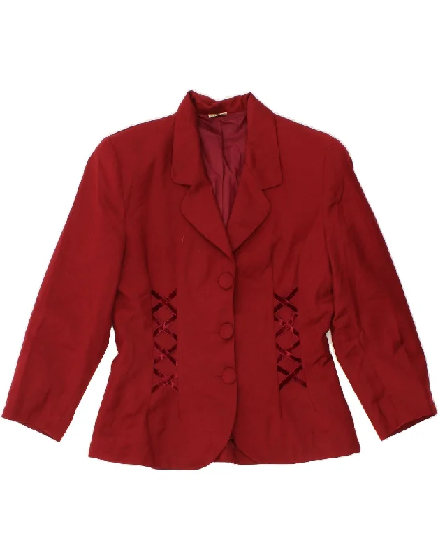 Women's Coats with Fur Trimmed SleevesSHARI Womens 3 Button Blazer Jacket IT 46 Large Red Wool