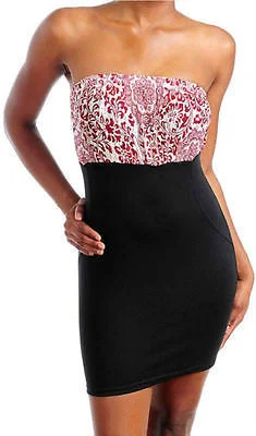 Women's Gathered DressesDress Strapless Floral Lace Bust Mini Stretch Tube Cocktail Sexy Paisley