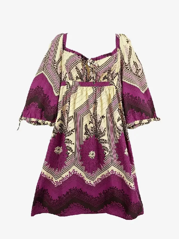 Women's V-Shaped-Neck DressesZimmermann Gathered Summer Floral Cotton Mini Dress Size 12