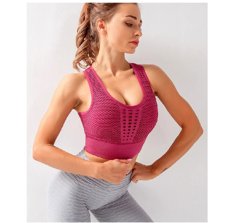 wireless bra with front closure for comfortWomen Sports Bra Sexy Mesh Brathable Sports Top Push Up Female Gym Sports Underwear Female Seamless Sporty Woman Fitness Top