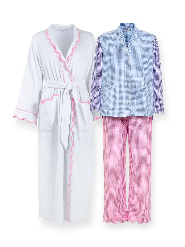 women's pajamas with a modern twistGingham Bundle: Pajamas + White French Terry Robe