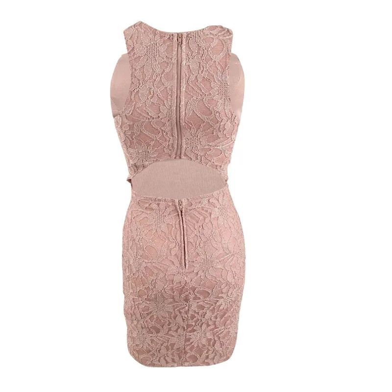 Women's Sweetheart-Neck DressesCity Studios Junior's Glitter Lace Bodycon Dress Pink Size 5