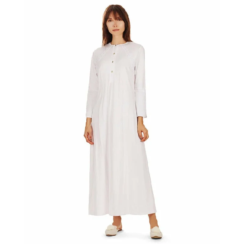 women's pajama sets with matching robesBELL SLEEVE TRIMMED LONG PLACKET GOWN