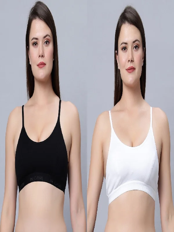 plus-size mastectomy bra with pockets for prosthesisFull Coverage Non-Padded Sports bra Black White color(Pack of 2)