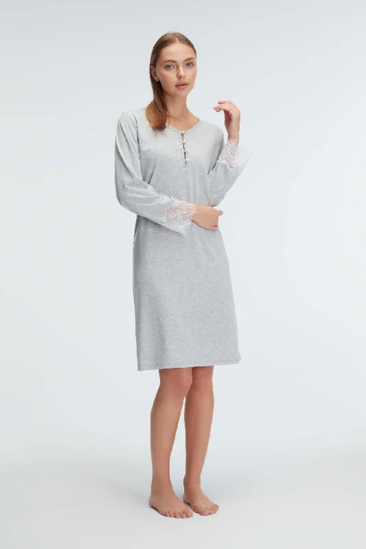 affordable women's pajama setsShopymommy 11312 Lace Sleeve Maternity & Nursing Nightgown Grey