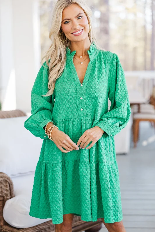 Women's Relaxed Fit ShortsAll Up To You Green Textured Dress