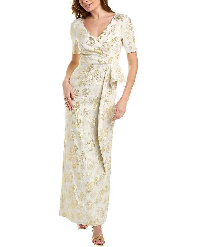 Women's Low Collar DressesAidan Mattox V-Neck 3/4-Sleeve Gown