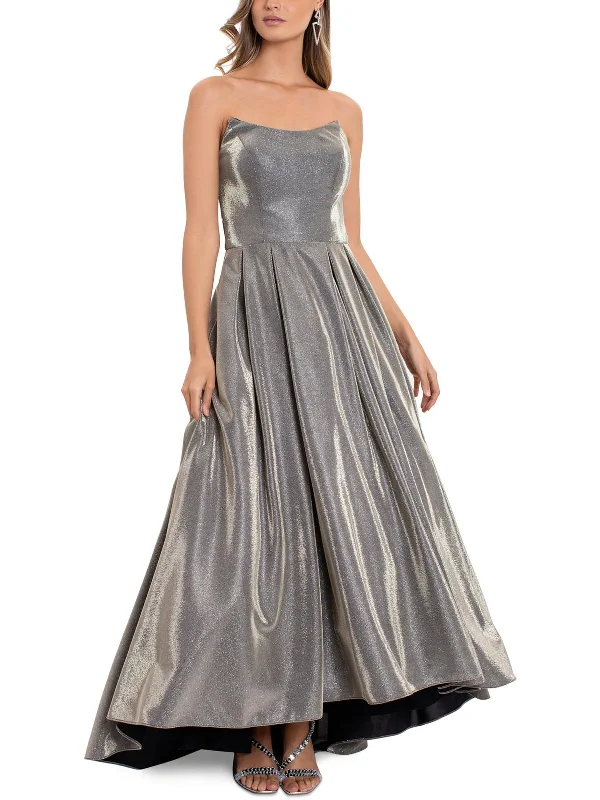 Women's High-Neck DressesWomens Metallic Hi-Low Evening Dress