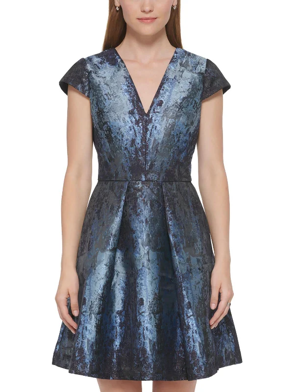 Women's Keyhole Collar DressesWomens Metallic Snake Print Fit & Flare Dress