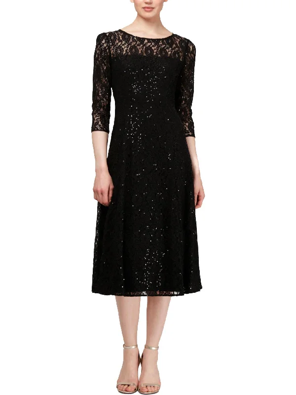 Women's Cold-Shoulder DressesWomens Sequined Lace Cocktail Dress