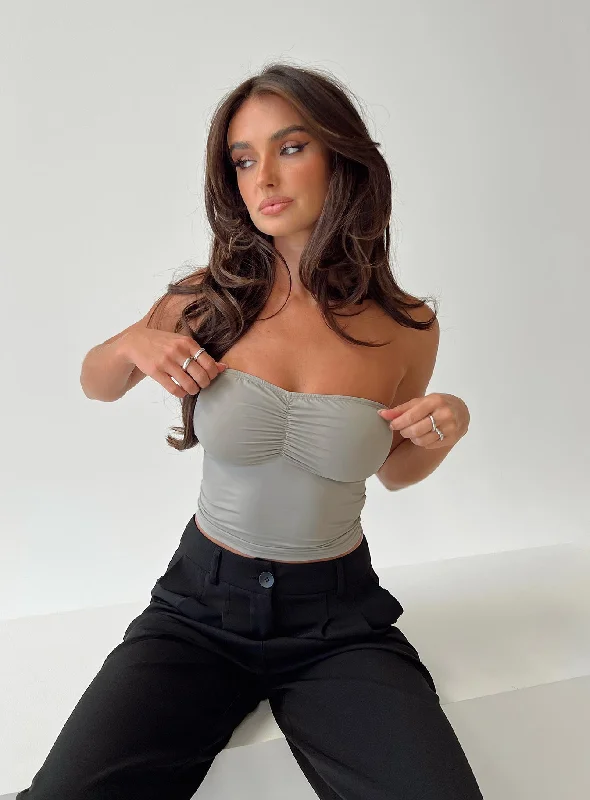 Women's Blouse with Keyhole CollarDevra Strapless Top Grey