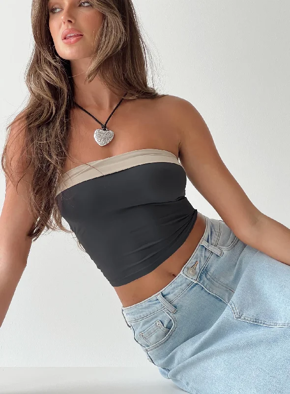 Women's Blouse with Collarless NeckMiko Tube Top Slate