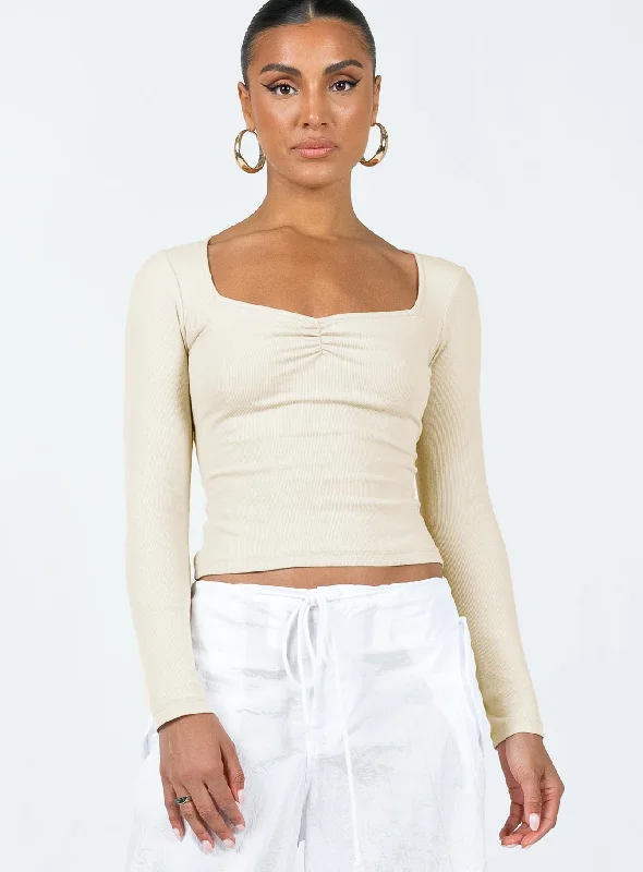 Women's Blouse with SmockingBradford Long Sleeve Top Beige