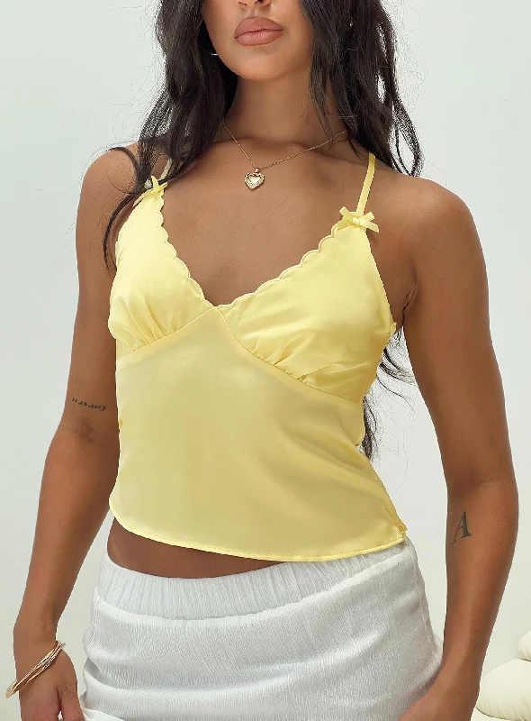 Women's Blouse with ShirringSatina Top Yellow