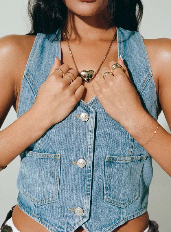 Women's Blouse with Notched CollarThayer Denim Vest Top Mid Blue