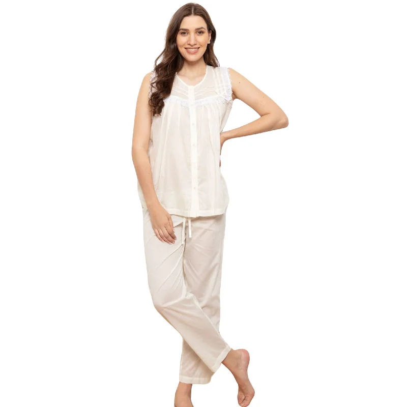 women's pajamas with a subtle shimmerCottonreal Women's Carly Buttermilk Deluxe Pyjama Set