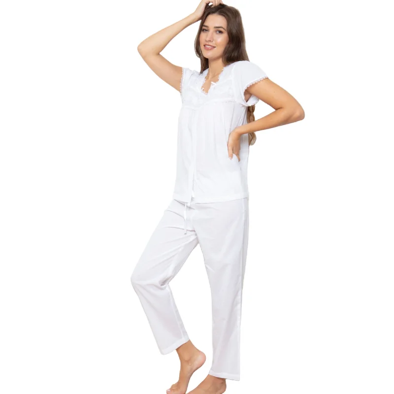 women's pajamas for everyday wearCottonreal Women's HEIDI White Pyjama Set