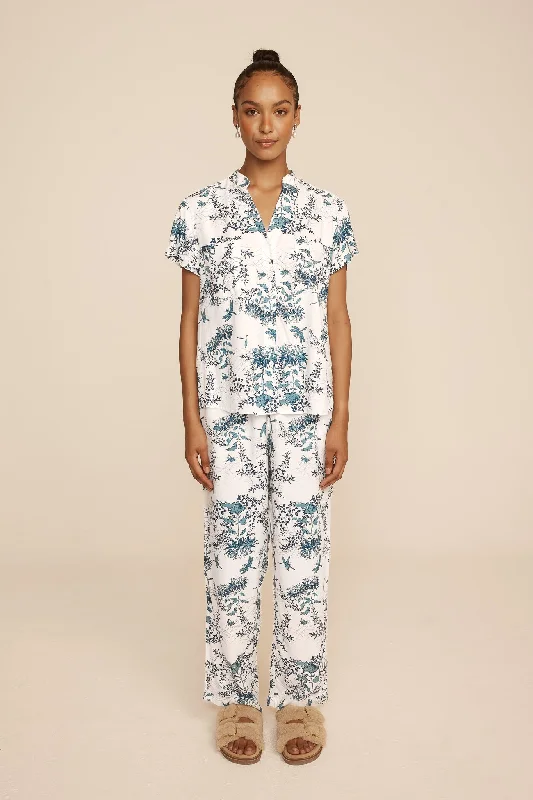 women's pajamas with a charming floral patternMaggie Pajama Set - Long Pants - Summer Toile - Aegean Blue