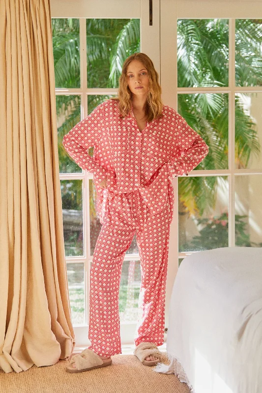 women's pajamas with button-flyMarlon Long Sleep Set - Rattan - Raspberry Pink